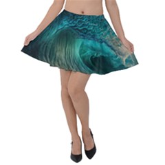 Tsunami Waves Ocean Sea Water Rough Seas Velvet Skater Skirt