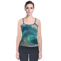 Tsunami Waves Ocean Sea Water Rough Seas Velvet Spaghetti Strap Top by Pakemis