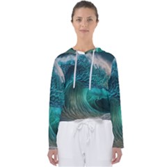 Tsunami Waves Ocean Sea Water Rough Seas Women s Slouchy Sweat