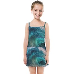 Tsunami Waves Ocean Sea Water Rough Seas Kids  Summer Sun Dress by Pakemis