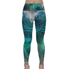 Tsunami Waves Ocean Sea Water Rough Seas Lightweight Velour Classic Yoga Leggings by Pakemis