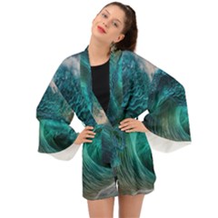 Tsunami Waves Ocean Sea Water Rough Seas Long Sleeve Kimono by Pakemis