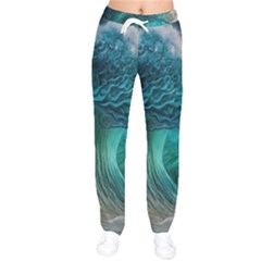 Tsunami Waves Ocean Sea Water Rough Seas Women Velvet Drawstring Pants