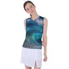 Tsunami Waves Ocean Sea Water Rough Seas Women s Sleeveless Sports Top by Pakemis