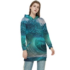 Tsunami Waves Ocean Sea Water Rough Seas Women s Long Oversized Pullover Hoodie