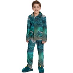 Tsunami Waves Ocean Sea Water Rough Seas Kids  Long Sleeve Velvet Pajamas Set by Pakemis