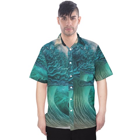 Tsunami Waves Ocean Sea Water Rough Seas Men s Hawaii Shirt by Pakemis