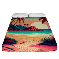 Palm Trees Tropical Ocean Sunset Sunrise Landscape Fitted Sheet (california King Size) by Pakemis