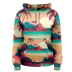 Palm Trees Tropical Ocean Sunset Sunrise Landscape Women s Pullover Hoodie