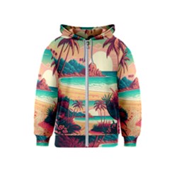 Palm Trees Tropical Ocean Sunset Sunrise Landscape Kids  Zipper Hoodie