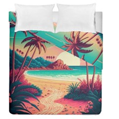 Palm Trees Tropical Ocean Sunset Sunrise Landscape Duvet Cover Double Side (queen Size) by Pakemis