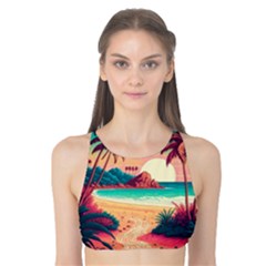 Palm Trees Tropical Ocean Sunset Sunrise Landscape Tank Bikini Top by Pakemis