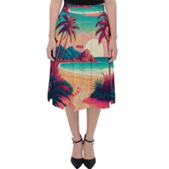 Palm Trees Tropical Ocean Sunset Sunrise Landscape Classic Midi Skirt by Pakemis