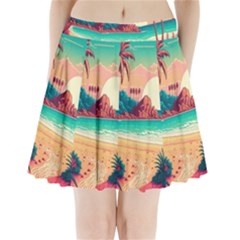 Palm Trees Tropical Ocean Sunset Sunrise Landscape Pleated Mini Skirt by Pakemis