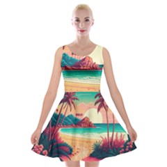 Palm Trees Tropical Ocean Sunset Sunrise Landscape Velvet Skater Dress