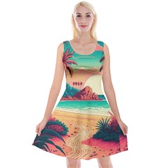 Palm Trees Tropical Ocean Sunset Sunrise Landscape Reversible Velvet Sleeveless Dress