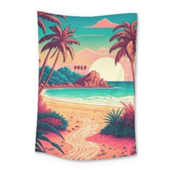 Palm Trees Tropical Ocean Sunset Sunrise Landscape Small Tapestry