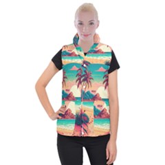 Palm Trees Tropical Ocean Sunset Sunrise Landscape Women s Button Up Vest