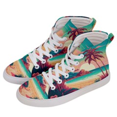 Palm Trees Tropical Ocean Sunset Sunrise Landscape Men s Hi-top Skate Sneakers by Pakemis