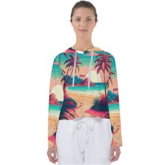 Palm Trees Tropical Ocean Sunset Sunrise Landscape Women s Slouchy Sweat