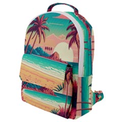 Palm Trees Tropical Ocean Sunset Sunrise Landscape Flap Pocket Backpack (small) by Pakemis