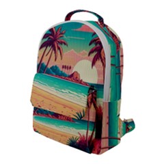 Palm Trees Tropical Ocean Sunset Sunrise Landscape Flap Pocket Backpack (large) by Pakemis