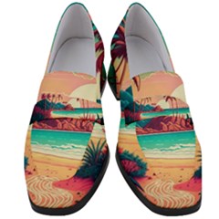 Palm Trees Tropical Ocean Sunset Sunrise Landscape Women s Chunky Heel Loafers by Pakemis