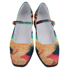 Palm Trees Tropical Ocean Sunset Sunrise Landscape Women s Mary Jane Shoes by Pakemis