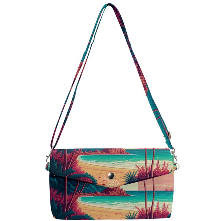 Palm Trees Tropical Ocean Sunset Sunrise Landscape Removable Strap Clutch Bag