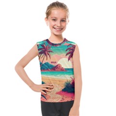 Palm Trees Tropical Ocean Sunset Sunrise Landscape Kids  Mesh Tank Top by Pakemis