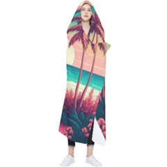 Palm Trees Tropical Ocean Sunset Sunrise Landscape Wearable Blanket by Pakemis