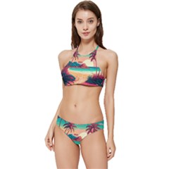 Palm Trees Tropical Ocean Sunset Sunrise Landscape Banded Triangle Bikini Set by Pakemis