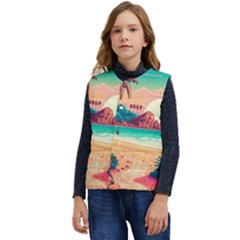 Palm Trees Tropical Ocean Sunset Sunrise Landscape Kid s Short Button Up Puffer Vest	