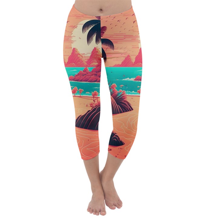 Tropical Beach Sea Jungle Ocean Landscape Capri Winter Leggings 