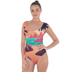 Tropical Beach Sea Jungle Ocean Landscape Short Sleeve Leotard  by Pakemis