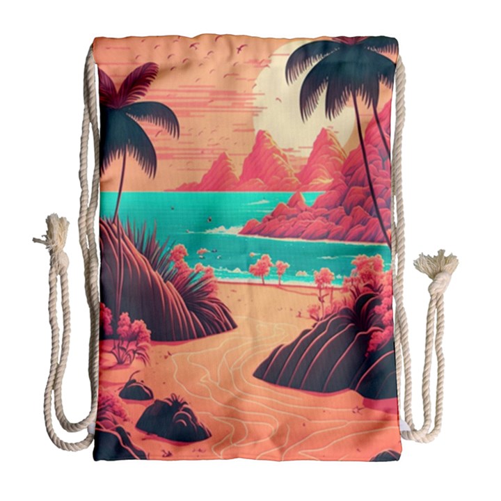 Tropical Beach Sea Jungle Ocean Landscape Drawstring Bag (Large)