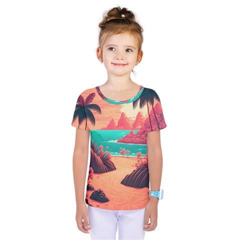 Tropical Beach Sea Jungle Ocean Landscape Kids  One Piece Tee by Pakemis