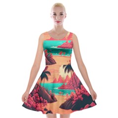 Tropical Beach Sea Jungle Ocean Landscape Velvet Skater Dress