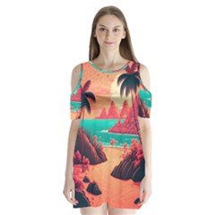 Tropical Beach Sea Jungle Ocean Landscape Shoulder Cutout Velvet One Piece