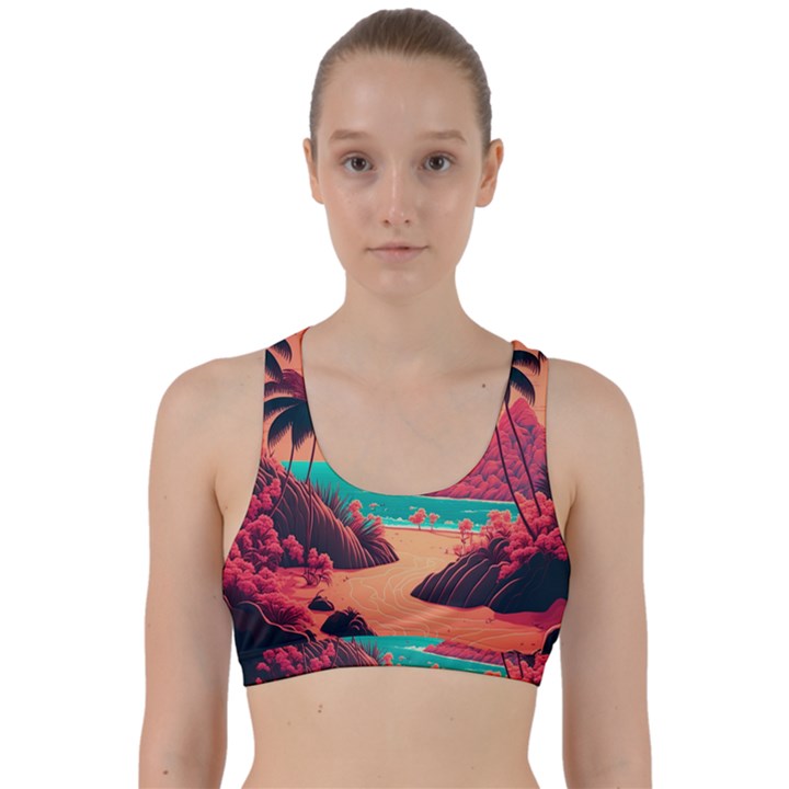 Tropical Beach Sea Jungle Ocean Landscape Back Weave Sports Bra