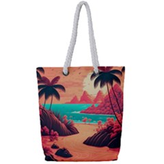 Tropical Beach Sea Jungle Ocean Landscape Full Print Rope Handle Tote (small) by Pakemis