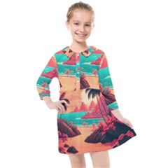 Tropical Beach Sea Jungle Ocean Landscape Kids  Quarter Sleeve Shirt Dress by Pakemis