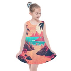 Tropical Beach Sea Jungle Ocean Landscape Kids  Summer Dress by Pakemis