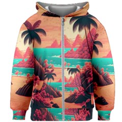 Tropical Beach Sea Jungle Ocean Landscape Kids  Zipper Hoodie Without Drawstring