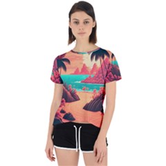 Tropical Beach Sea Jungle Ocean Landscape Open Back Sport Tee by Pakemis