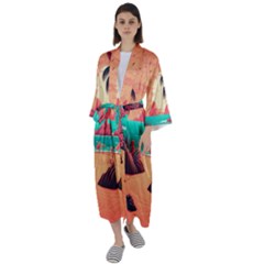 Tropical Beach Sea Jungle Ocean Landscape Maxi Satin Kimono by Pakemis