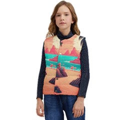 Tropical Beach Sea Jungle Ocean Landscape Kid s Short Button Up Puffer Vest	