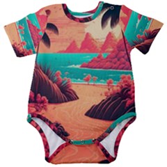 Tropical Beach Sea Jungle Ocean Landscape Baby Short Sleeve Bodysuit by Pakemis