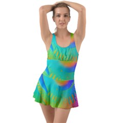 Contemporary Fluid Art Pattern In Bright Colors Ruffle Top Dress Swimsuit by GardenOfOphir