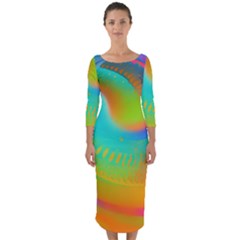 Contemporary Fluid Art Pattern In Bright Colors Quarter Sleeve Midi Bodycon Dress by GardenOfOphir